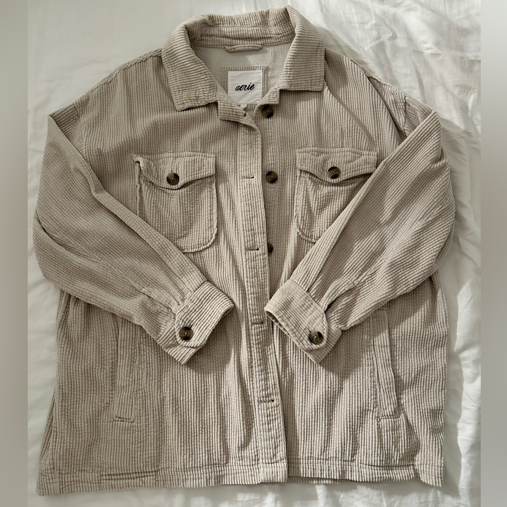 Aerie Beige Corduroy Shirt Jacket